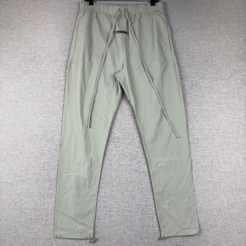 Fear of God Essentials Mens Nylon Track Pants Sage Green Khaki Reflective Logo M